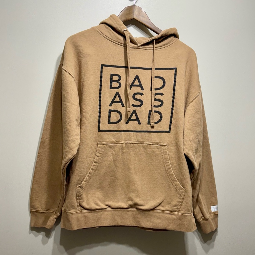 My Soul Collection Bad Ass Dad Cozy Hooded Pullover Sweater Hoodie Top Tan